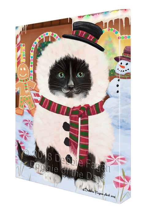 Christmas Gingerbread House Candyfest Tuxedo Cat Canvas Print Wall Art Décor CVS131471