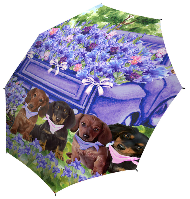 Iris Purple Truck Dachshund Dog Grey Semi-Automatic Foldable Umbrella