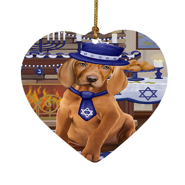 Happy Hanukkah Vizsla Dog Heart Christmas Ornament HPOR57804