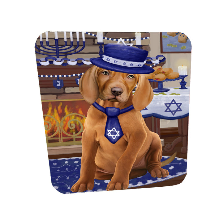 Happy Hanukkah Family Vizsla Dogs Coasters Set of 4 CSTA58771