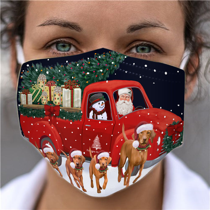 Christmas Express Delivery Red Truck Running Vizsla Dogs Face Mask FM49905