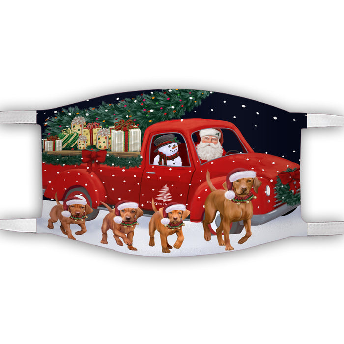 Christmas Express Delivery Red Truck Running Vizsla Dogs Face Mask FM49905