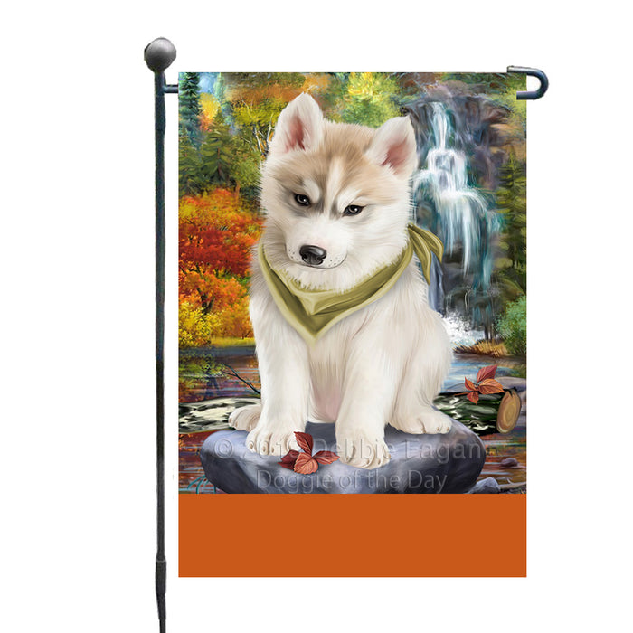 Personalized Scenic Waterfall Siberian Husky Dog Custom Garden Flags GFLG-DOTD-A61032