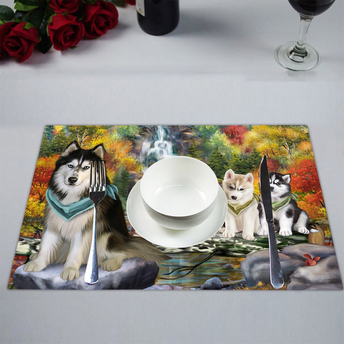 Scenic Waterfall Siberian Husky Dogs Placemat