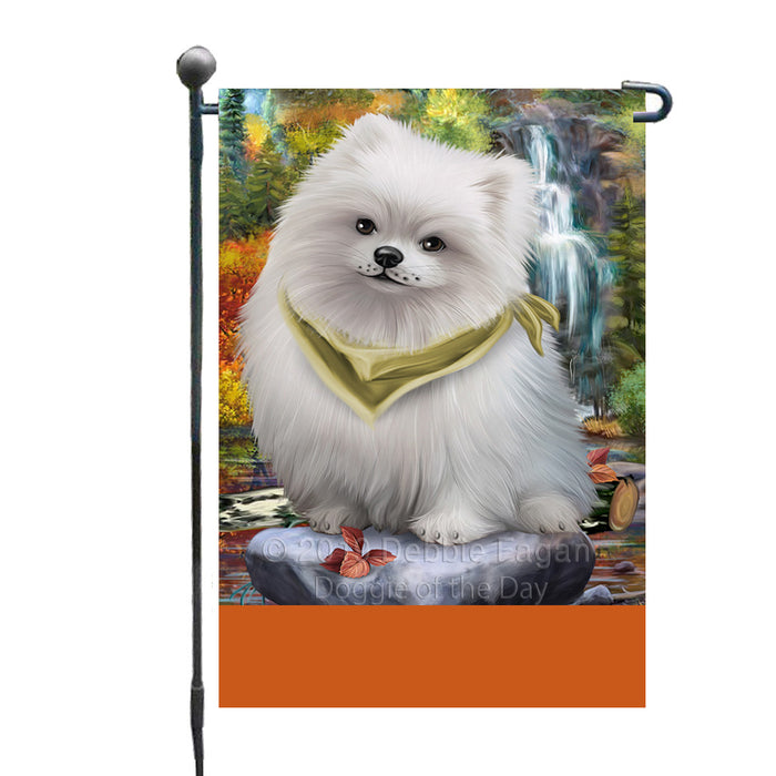 Personalized Scenic Waterfall Pomeranian Dog Custom Garden Flags GFLG-DOTD-A61083