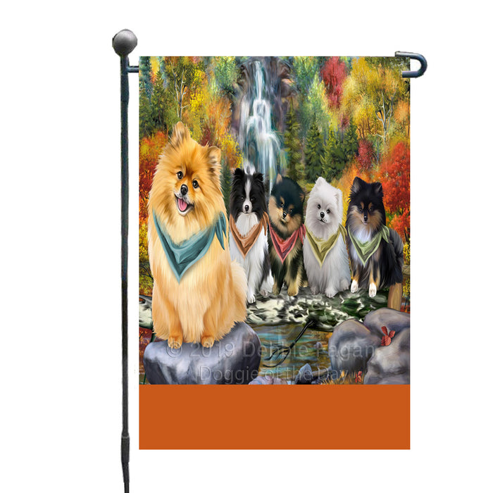 Personalized Scenic Waterfall Pomeranian Dogs Custom Garden Flags GFLG-DOTD-A61080