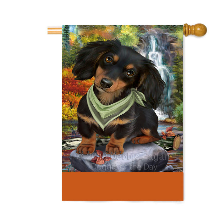 Personalized Scenic Waterfall Dachshund Dog Custom House Flag FLG-DOTD-A61056