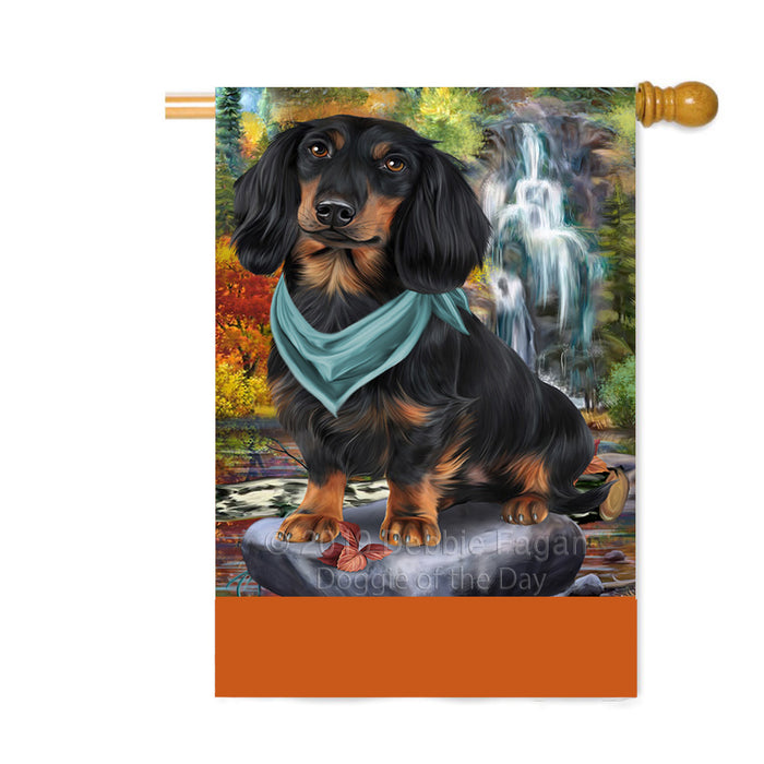 Personalized Scenic Waterfall Dachshund Dog Custom House Flag FLG-DOTD-A61059