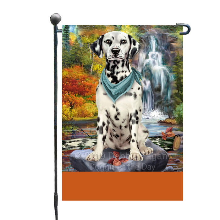 Personalized Scenic Waterfall Dalmatian Dog Custom Garden Flags GFLG-DOTD-A61006