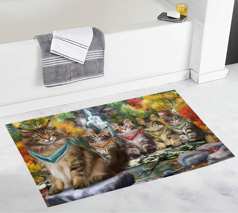Scenic Waterfall Maine Coon Cats Bath Mat