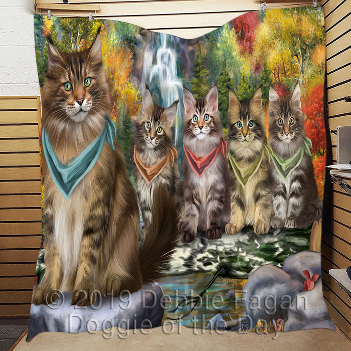 Scenic Waterfall Maine Coon Cats Quilt