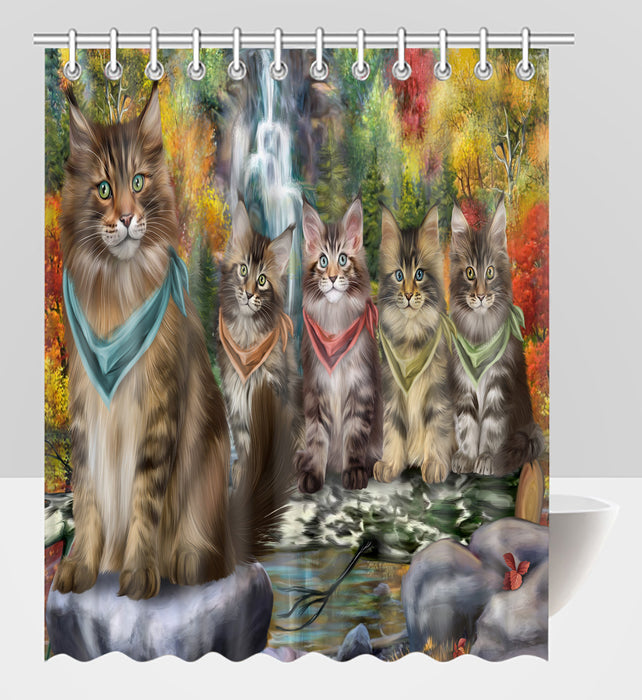 Scenic Waterfall Maine Coon Cats Shower Curtain