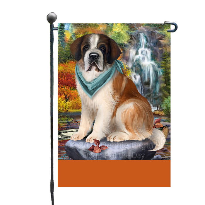 Personalized Scenic Waterfall Saint Bernard Dog Custom Garden Flags GFLG-DOTD-A61107