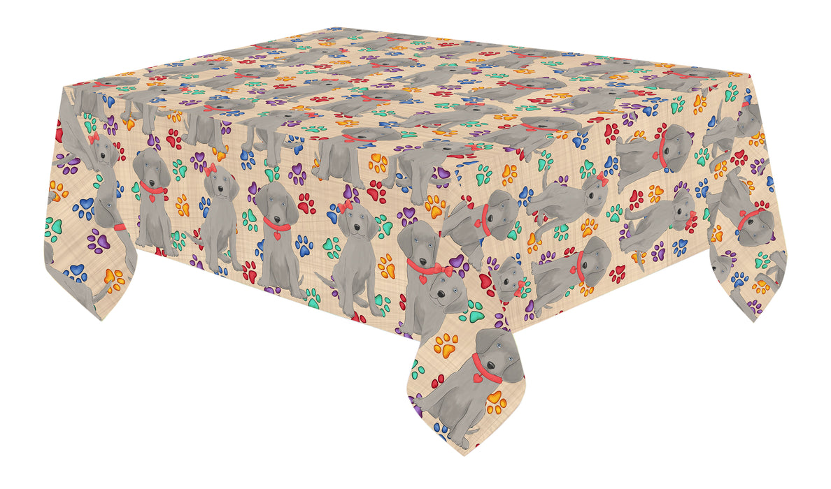 Rainbow Paw Print Weimaraner Dogs Red Cotton Linen Tablecloth