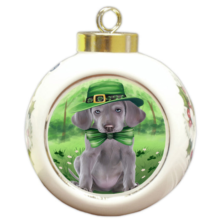 St. Patricks Day Irish Portrait Weimaraner Dog Round Ball Christmas Ornament RBPOR49427