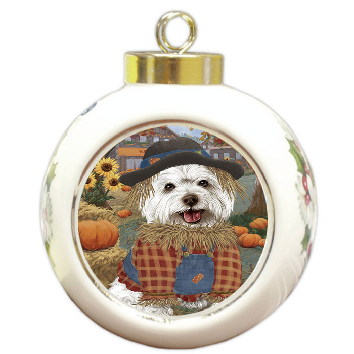 Halloween 'Round Town And Fall Pumpkin Scarecrow Both West Highland Terrier Dog Round Ball Christmas Ornament RBPOR57680