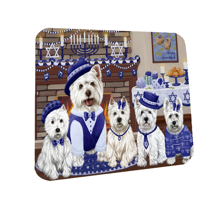 Happy Hanukkah Family West Highland Terrier Dogs Coasters Set of 4 CSTA57889