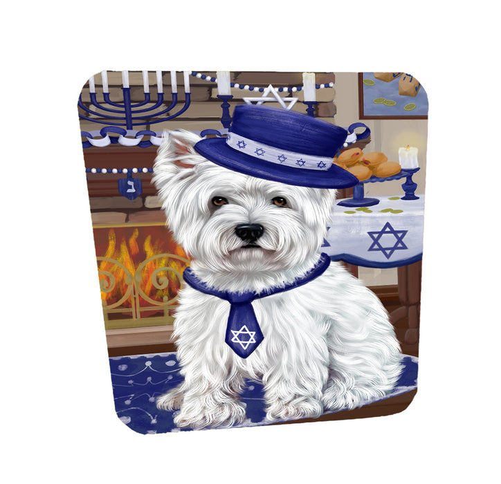 Happy Hanukkah Family West Highland Terrier Dogs Coasters Set of 4 CSTA58773