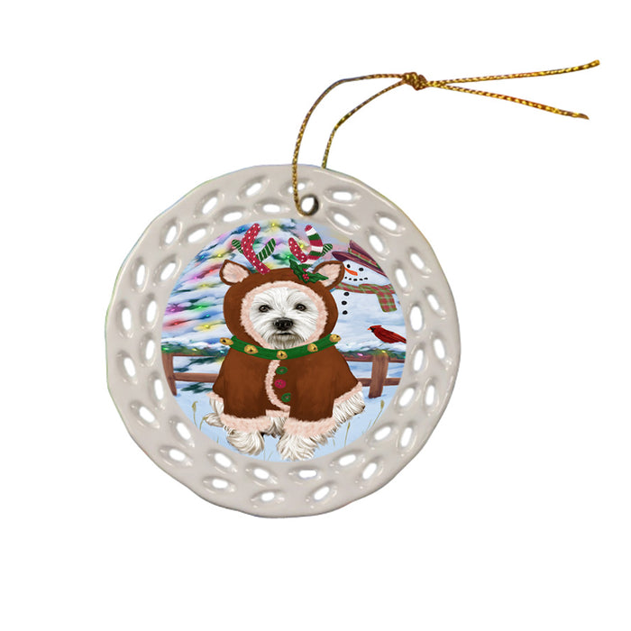Christmas Gingerbread House Candyfest West Highland Terrier Dog Ceramic Doily Ornament DPOR56949