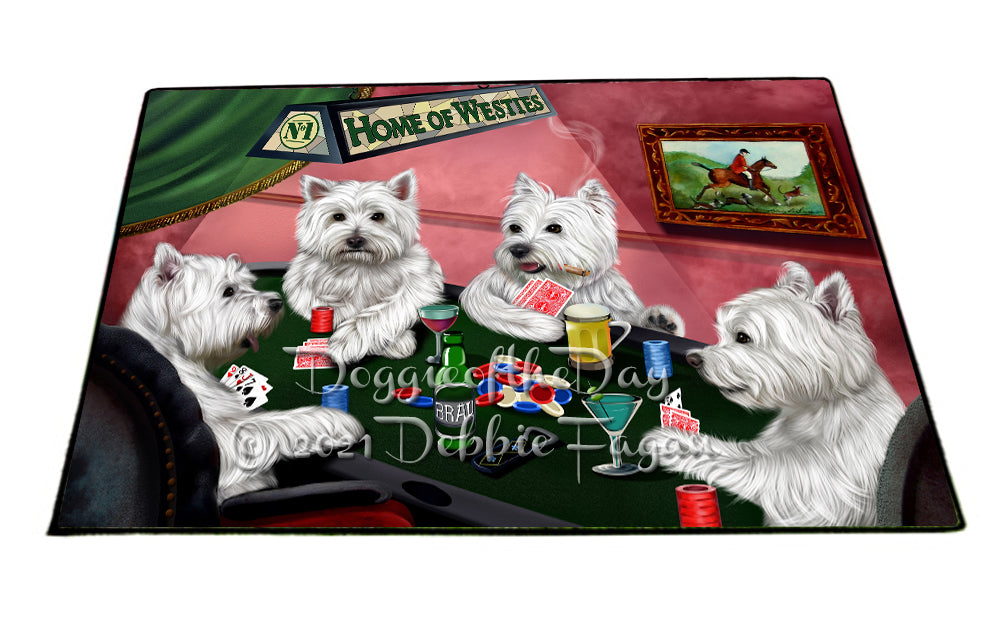 Home of West Highland White Terrier Dogs Playing Poker Indoor/Outdoor Welcome Floormat - Premium Quality Washable Anti-Slip Doormat Rug FLMS58300
