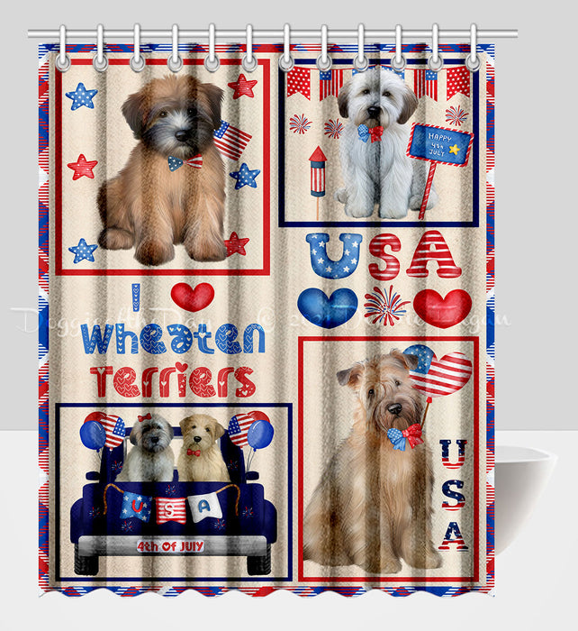 4th of July Independence Day I Love USA Wheaten Terrier Dogs Shower Curtain Pet Painting Bathtub Curtain Waterproof Polyester One-Side Printing Decor Bath Tub Curtain for Bathroom with Hooks