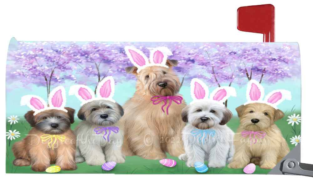 Easter Holiday Family Wheaten Terrier Dog Magnetic Mailbox Cover Both Sides Pet Theme Printed Decorative Letter Box Wrap Case Postbox Thick Magnetic Vinyl Material