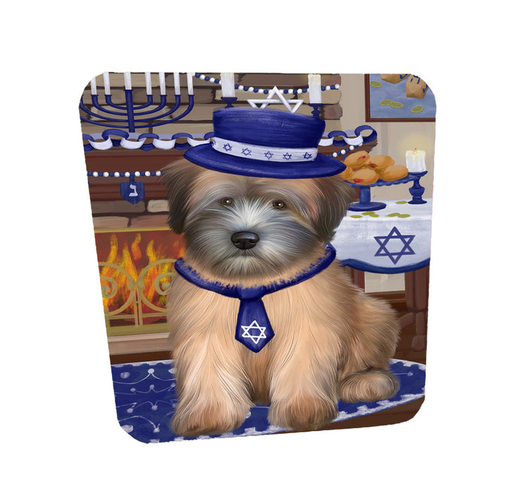 Happy Hanukkah Family Wheaten Terrier Dogs Coasters Set of 4 CSTA58774