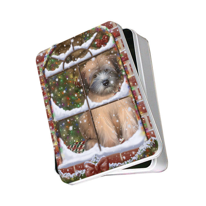 Please Come Home For Christmas Wheaten Terrier Dog Sitting In Window Photo Storage Tin PITN57565