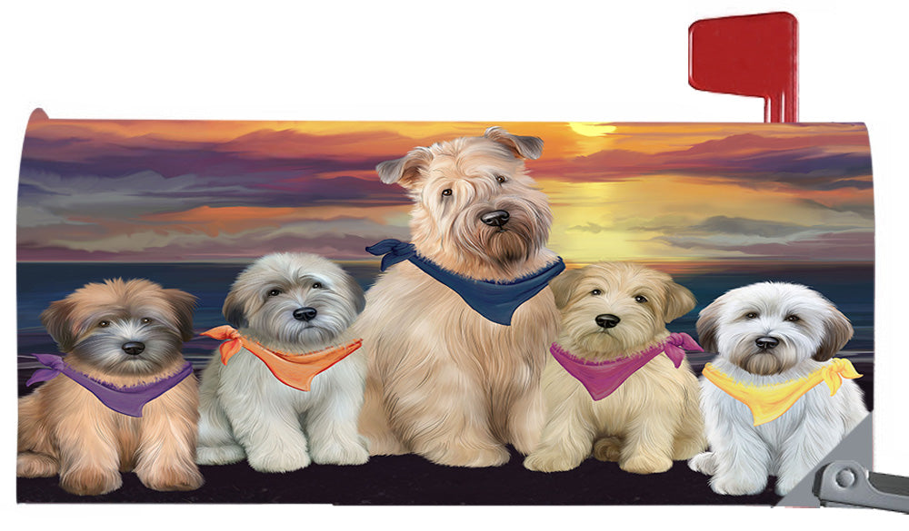 Family Sunset Portrait Wheaten Terrier Dogs Magnetic Mailbox Cover MBC48516