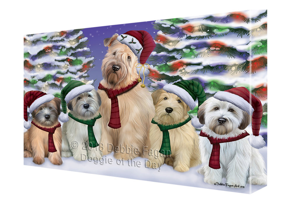 Wheaten Terriers Dog Christmas Family Portrait in Holiday Scenic Background  Canvas Print Wall Art Décor CVS91295