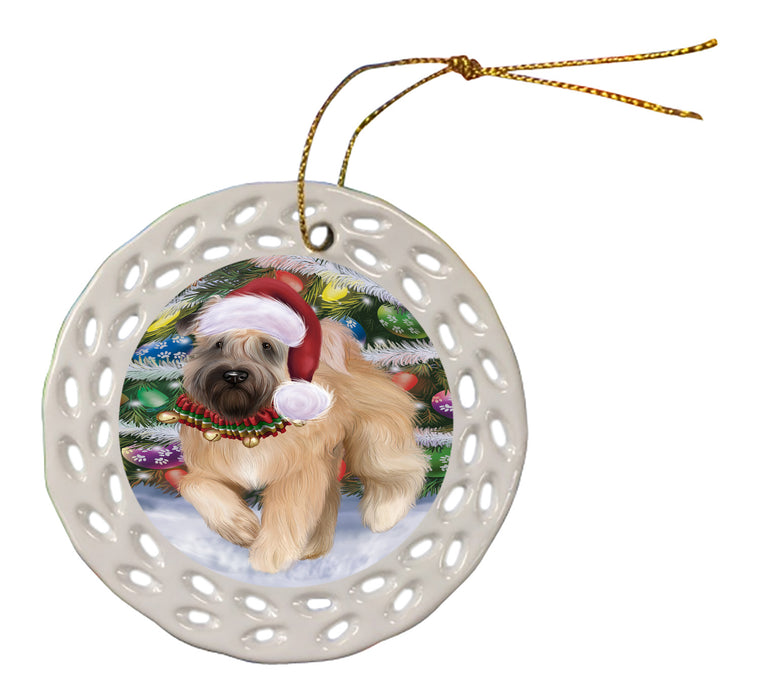 Chistmas Trotting in the Snow Wheaten Terrier Dog Doily Ornament DPOR59175