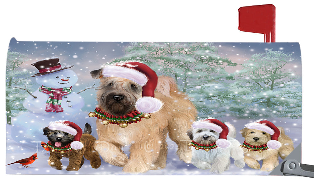 Christmas Running Family Wheaten Terrier Dogs Magnetic Mailbox Cover Both Sides Pet Theme Printed Decorative Letter Box Wrap Case Postbox Thick Magnetic Vinyl Material