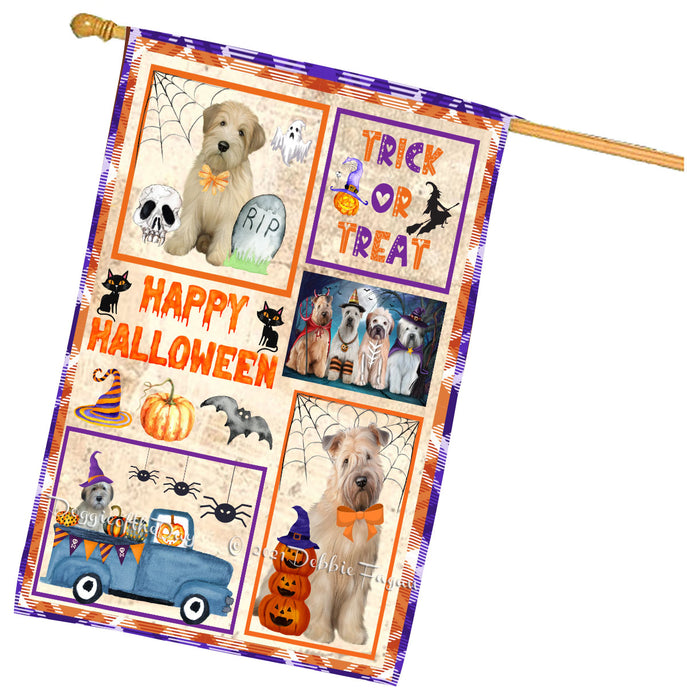 Happy Halloween Trick or Treat Wheaten Terrier Dogs House Flag Outdoor Decorative Double Sided Pet Portrait Weather Resistant Premium Quality Animal Printed Home Decorative Flags 100% Polyester