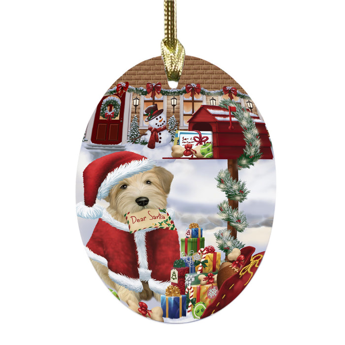 Wheaten Terrier Dog Dear Santa Letter Christmas Holiday Mailbox Oval Glass Christmas Ornament OGOR49095