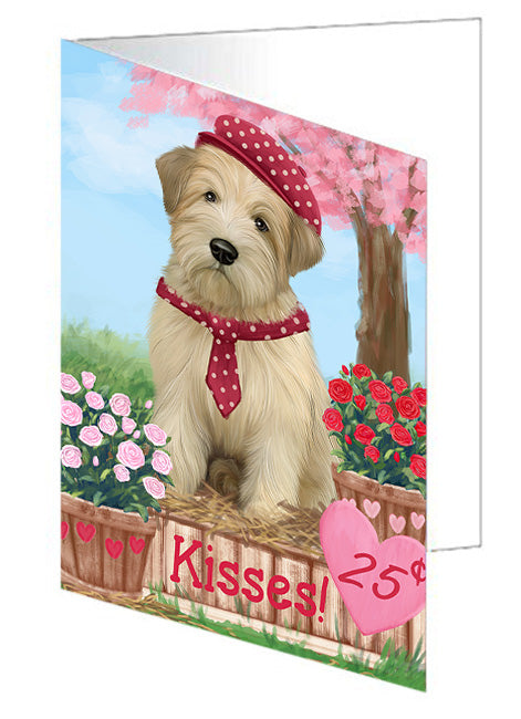 Rosie 25 Cent Kisses Wheaten Terrier Dog Handmade Artwork Assorted Pets Greeting Cards and Note Cards with Envelopes for All Occasions and Holiday Seasons GCD73313