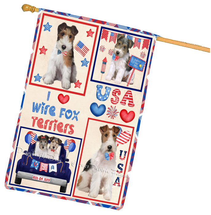 4th of July Independence Day I Love USA Wire Fox Terrier Dogs House flag FLG67012