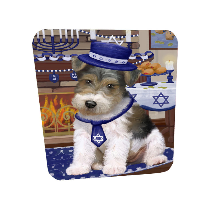 Happy Hanukkah Family Wire Fox Terrier Dogs Coasters Set of 4 CSTA58775