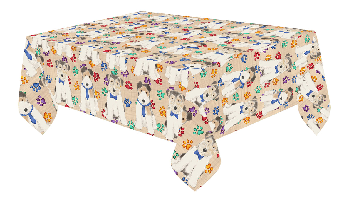 Rainbow Paw Print Wire Fox Terrier Dogs Blue Cotton Linen Tablecloth