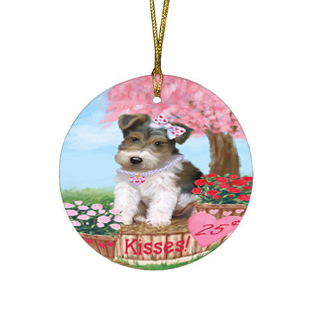 Rosie 25 Cent Kisses Wire Fox Terrier Dog Round Flat Christmas Ornament RFPOR56624