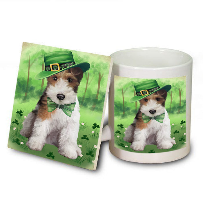 St. Patricks Day Irish Portrait Wire Fox Terrier Dog Mug and Coaster Set MUC57055