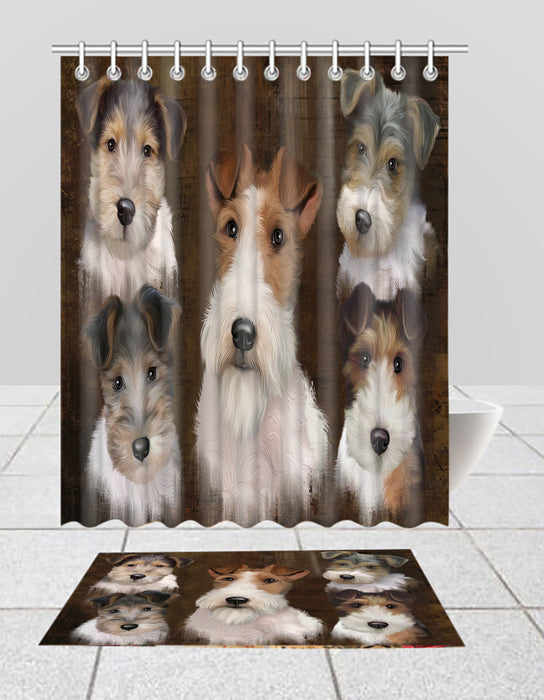 Rustic Wire Fox Terrier Dogs  Bath Mat and Shower Curtain Combo