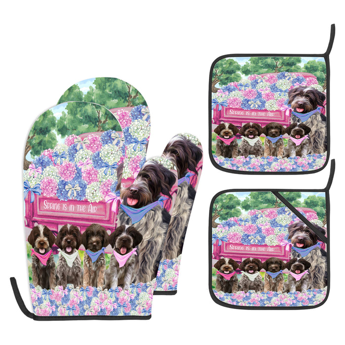 Wirehaired Pointing Griffon Oven Mitts and Pot Holder Set, Explore a Variety of Personalized Designs, Custom, Kitchen Gloves for Cooking with Potholders, Pet and Dog Gift Lovers