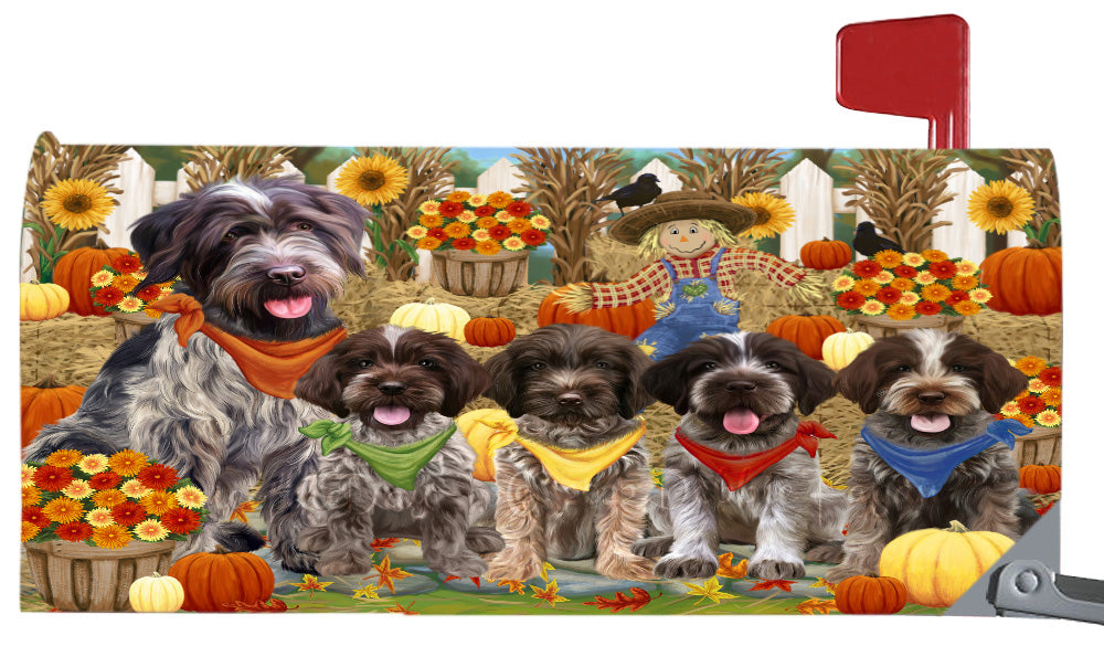 Fall Festival Gathering Wirehaired Pointing Griffon Dogs Magnetic Mailbox Cover Both Sides Pet Theme Printed Decorative Letter Box Wrap Case Postbox Thick Magnetic Vinyl Material