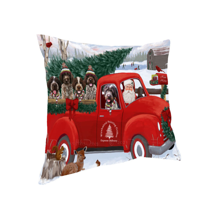 Christmas Santa Express Delivery Red Truck Wirehaired Pointing Griffon Dogs Pillow with Top Quality High-Resolution Images - Ultra Soft Pet Pillows for Sleeping - Reversible & Comfort - Cushion for Sofa Couch Bed - 100% Polyester