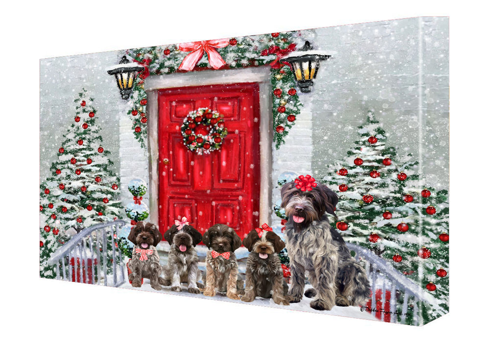 Christmas Holiday Welcome Wirehaired Pointing Griffon Dogs Canvas Wall Art - Premium Quality Ready to Hang Room Decor Wall Art Canvas - Unique Animal Printed Digital Painting for Decoration
