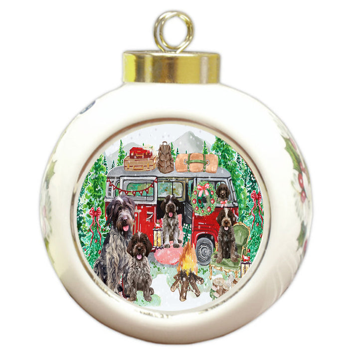 Christmas Time Camping with Wirehaired Pointing Griffon Dogs Round Ball Christmas Ornament Pet Decorative Hanging Ornaments for Christmas X-mas Tree Decorations - 3" Round Ceramic Ornament
