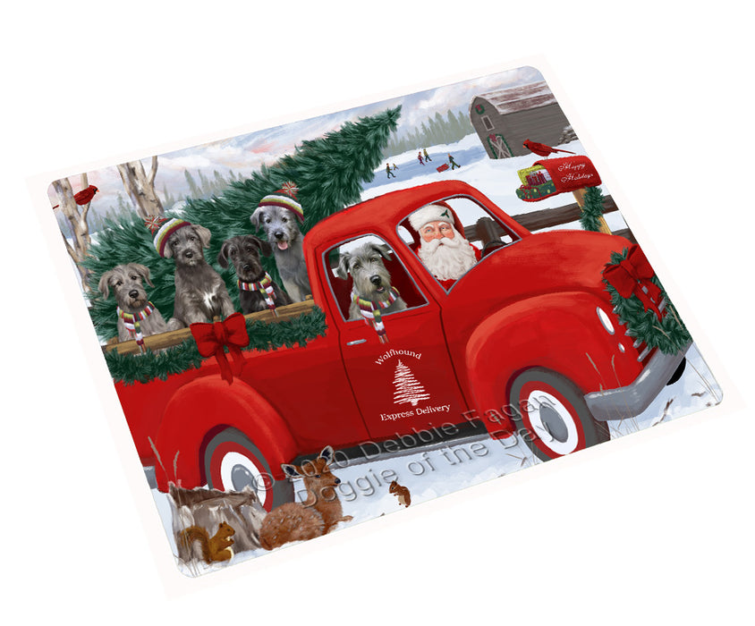 Christmas Santa Express Delivery Red Truck Wolfhound Dogs Cutting Board - For Kitchen - Scratch & Stain Resistant - Designed To Stay In Place - Easy To Clean By Hand - Perfect for Chopping Meats, Vegetables