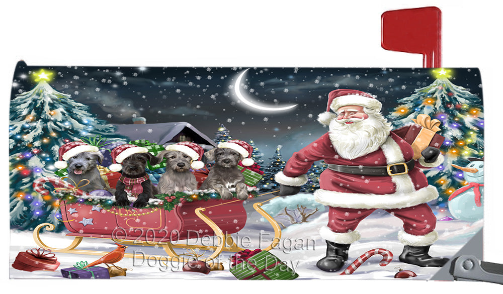 Christmas Santa Sled Wolfhound Dogs Magnetic Mailbox Cover Both Sides Pet Theme Printed Decorative Letter Box Wrap Case Postbox Thick Magnetic Vinyl Material
