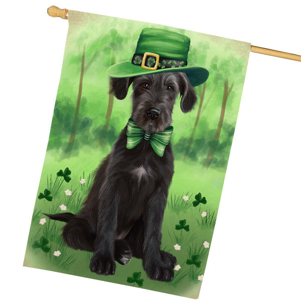 St. Patrick's Day Wolfhound Dog House Flag Outdoor Decorative Double Sided Pet Portrait Weather Resistant Premium Quality Animal Printed Home Decorative Flags 100% Polyester FLG69740