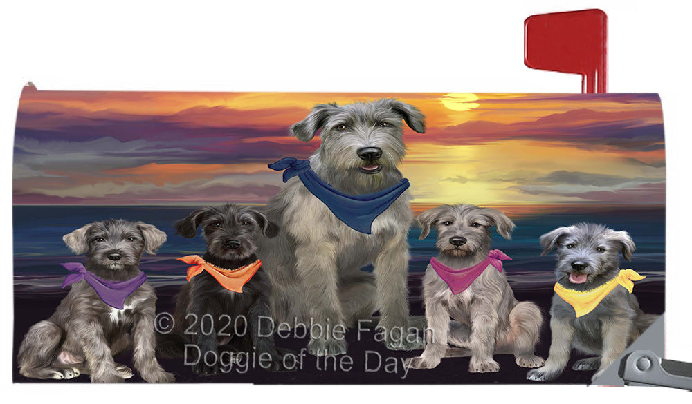 Family Sunset Portrait Wolfhound Dogs Magnetic Mailbox Cover Both Sides Pet Theme Printed Decorative Letter Box Wrap Case Postbox Thick Magnetic Vinyl Material